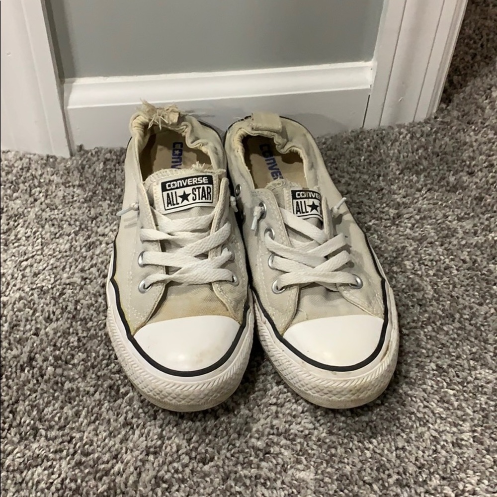 Worn lightly converse slip ons- grey